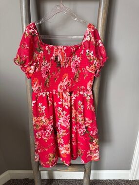 2️⃣for $10 Girls' Floral Smocked Waist Casual Dress in Bright Pink